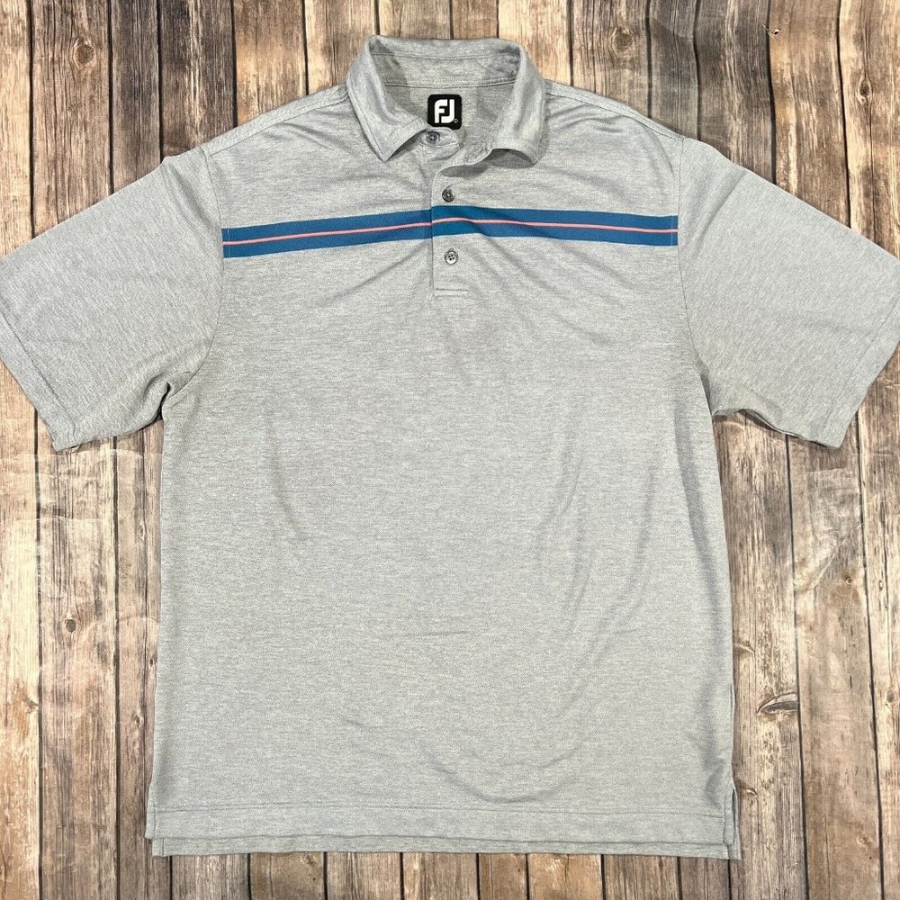 FootJoy Performance Stretch Short Sleeve Golf Polo Shirt Large Mens Grey Striped